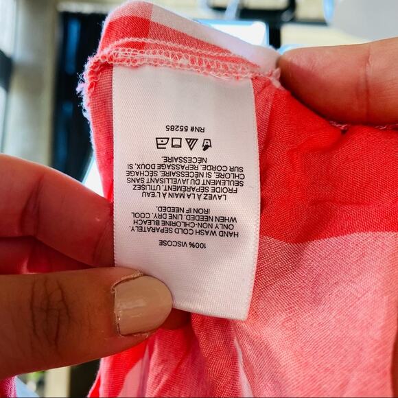 EXPRESS Pink Salmon White Checkered Picnic Button Tie Front Blouse Shirt Top S - Picture 5 of 7